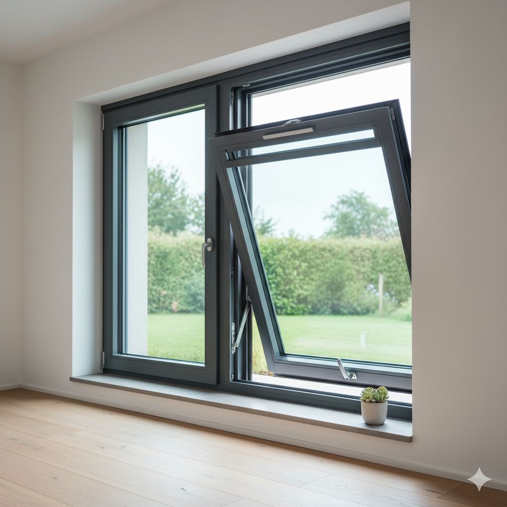 Ventana de Aluminio Proyectante - Apertura hacia exterior con ventilación controlada, ideal para baños y cocinas