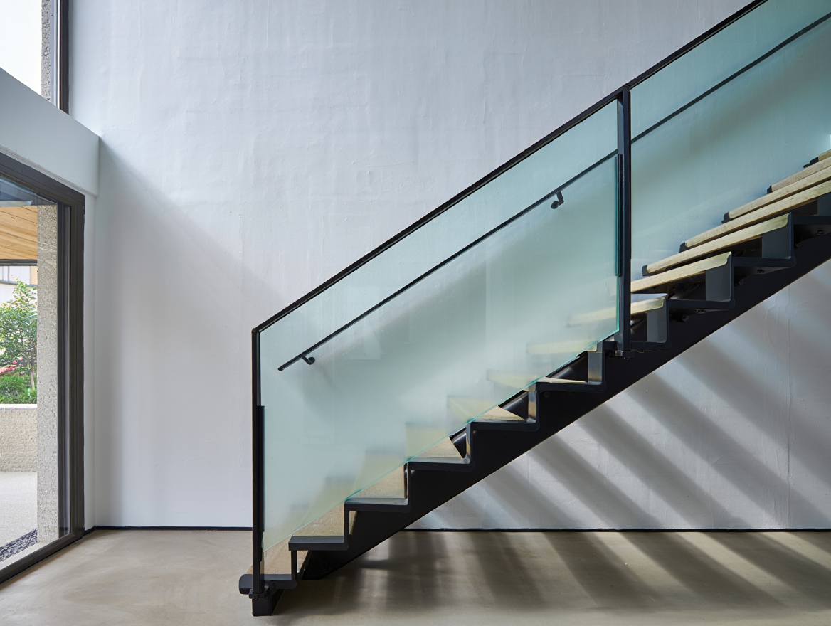 Barandal de Escalera de Vidrio Templado 12mm - Diseño elegante con pasamanos de acero inoxidable para escaleras interiores y exteriores