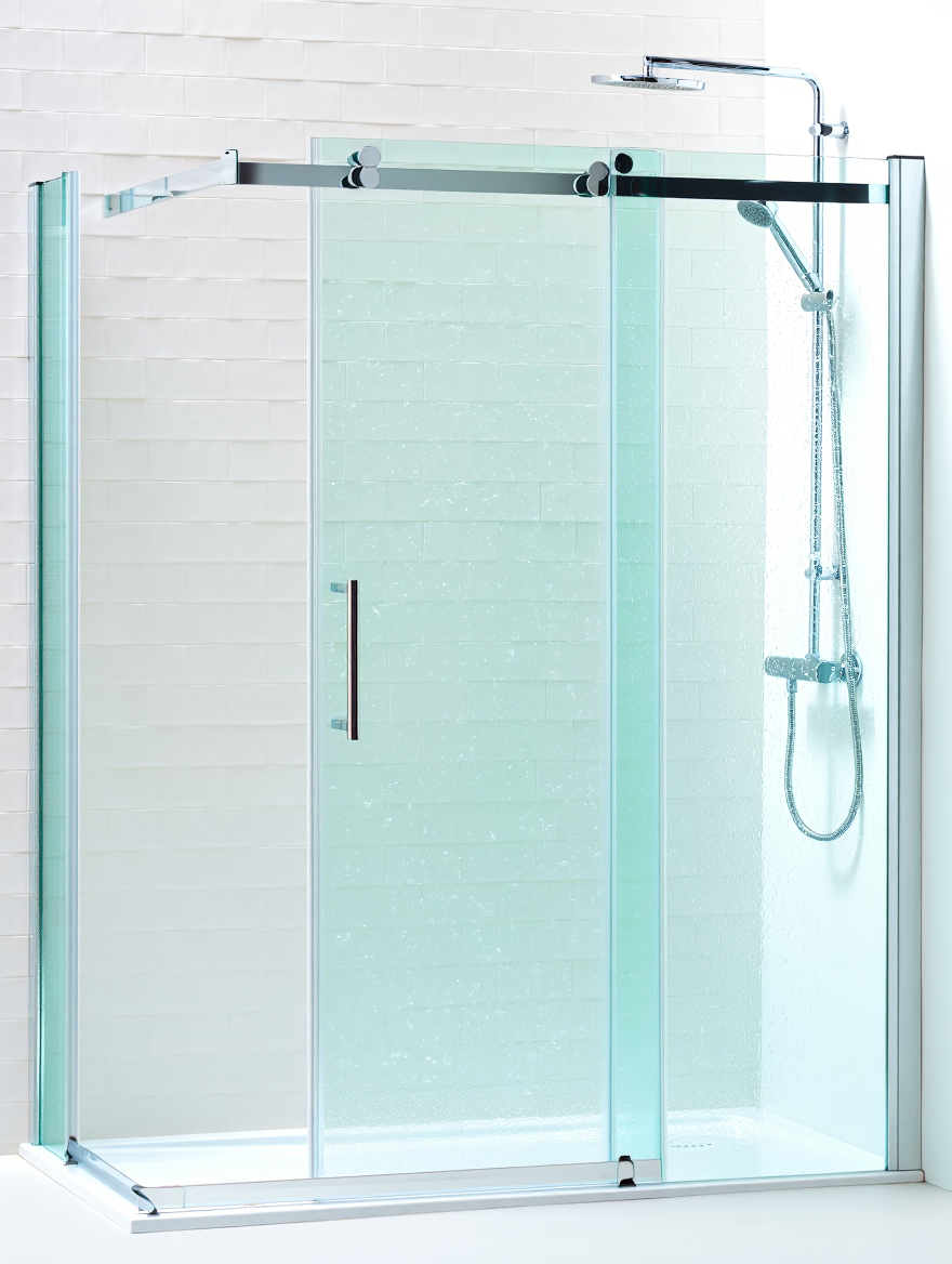 Mampara de Ducha Mixta Fija + Abatible - Diseño minimalista premium para duchas grandes y baños modernos