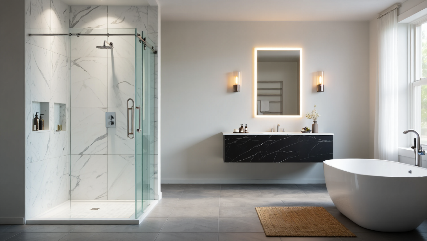 Mampara de Ducha Corredera de Vidrio Templado 8mm - Sistema de deslizamiento suave para baños pequeños en Santiago